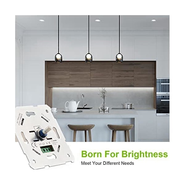 LED-dimmer, innfelt dimmer for dimbare LED- og halogenlamper, 5-300 W dimmerbryter LED, fasestyringsdimmer