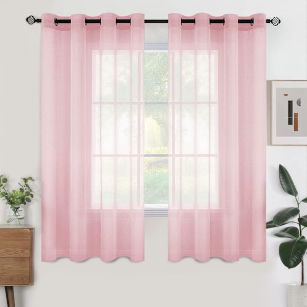 Rosa 150x250cm Set med 2 Öglor Gardiner Halvtransparent Inredningsgardin för Sovrum Vardagsrum R