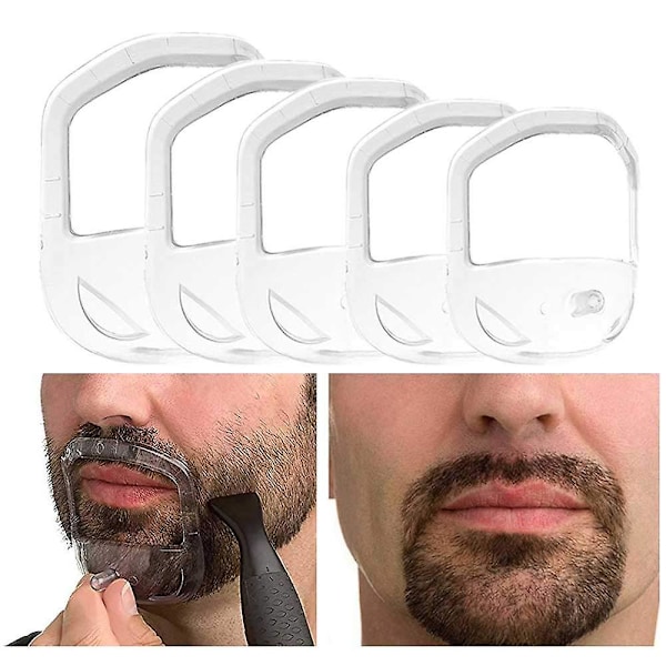 5 størrelser Goatee Barbermal Skjegg Guide Shaper Skjeggforming & Styling Mal For Menn White