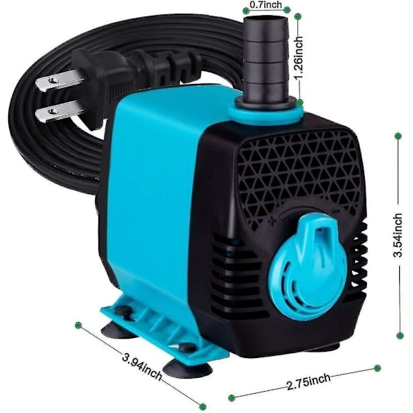 550 GPH (2500 L/H) Fontenepumpe, 40W Senkbar Vannpumpe, Ultra Stille Utendørs Senkbare Fontenepumper med 8,2 Fots Løftehøyde, Strømkabel