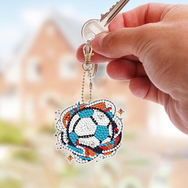6 stk DIY 5D Farverig Fodbold Diamantmaleri Nøglering Kit D