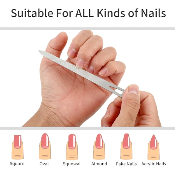 6 st metall nagelfilsset, dubbelsidig nagelfil i rostfritt stål