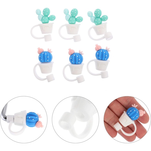 6 kpl Universal Cactus Straw Dammskydd, Söpö Pillin Suljin, Silikoni