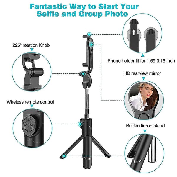 Selfie Stick Stativ Bluetooth, 45 Tommer Telefonstativ, Iphone Stativ