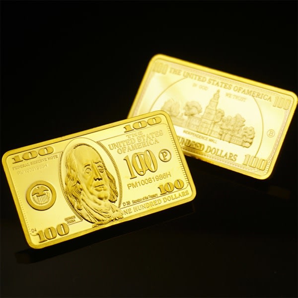 USA 100 Dollars Bullion 24k guldtacka Metallmynt Guldstaplar USD