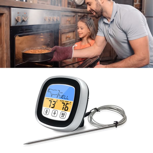 Digitalt termometer touchskærm rustfrit stål kødtermometer til køkken BBQ sort