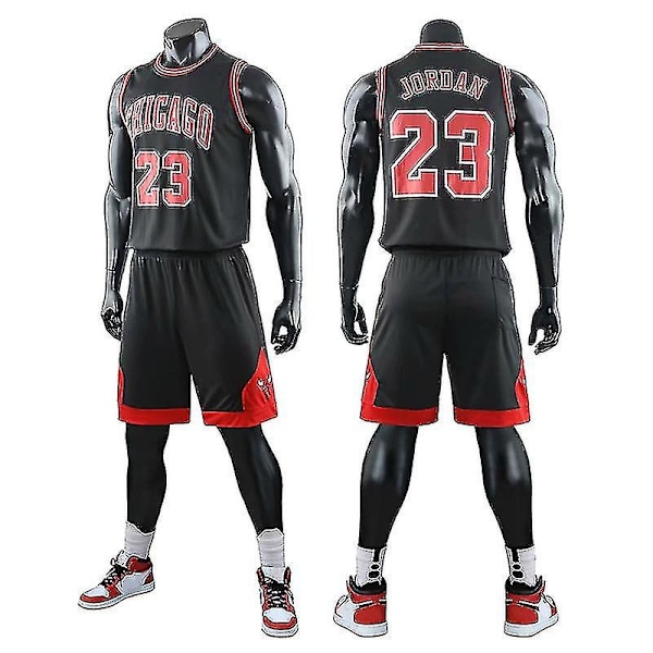 Chicago Bulls Jordan Jersey Nr 23 Basketboll Uniform Set för Vuxna - Perfekt BlackXXL (170-175cm)