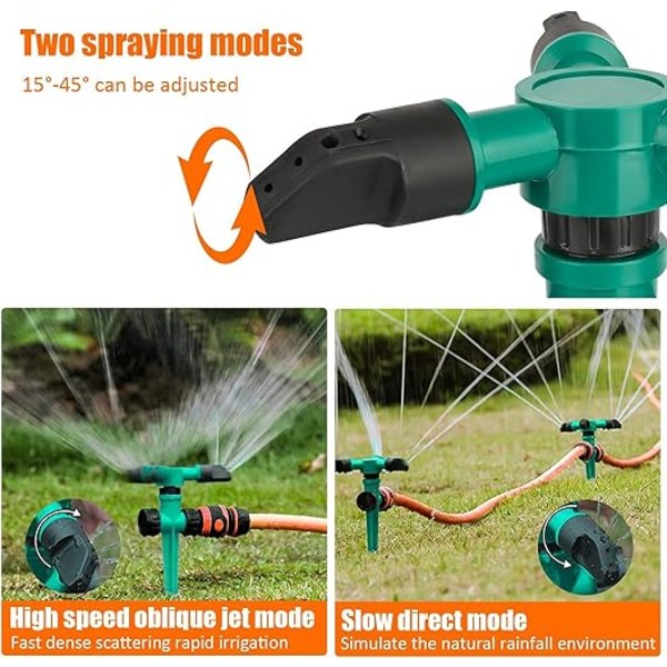 3 stk. 360° Automatisk Græsplæne Vandingssystem, Trearmsroterende Sprinkler