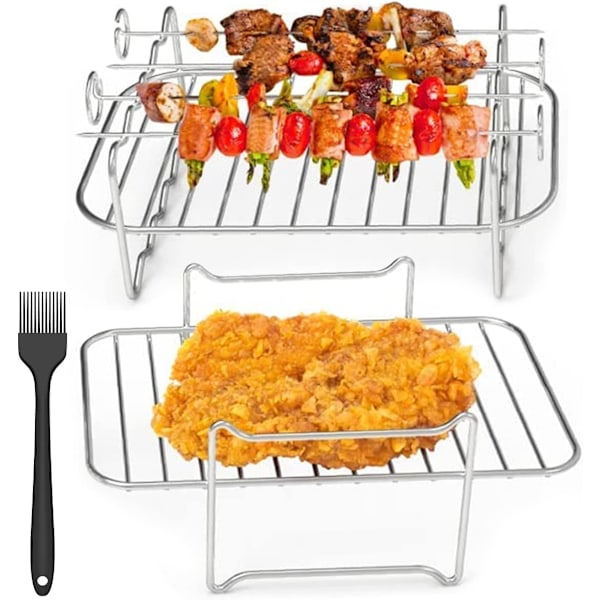 2 stk Air Fryer Rister, 4 Spyd Rustfritt Stål Grillrist