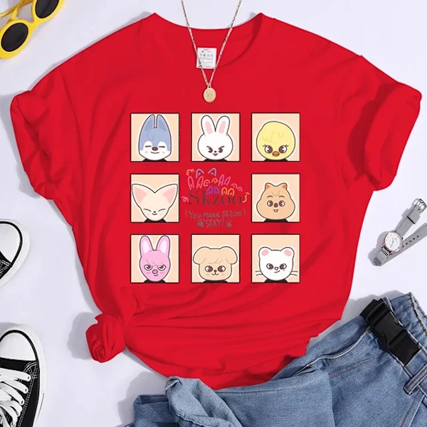 K-POP Stray Kids T-shirt Herr & Dam T-shirts Harajuku Y2K T-shirt Casual Sommar Kortärmad T-shirt för Kvinnor TL3274 - Röd S S TL3274-red