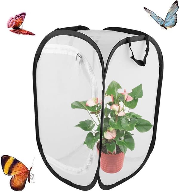 Sommerfuglehabitatbur, bærbart insektbur i polyesternet, åndbart foldbart design til børns haveopdagelse, 60 cm højt