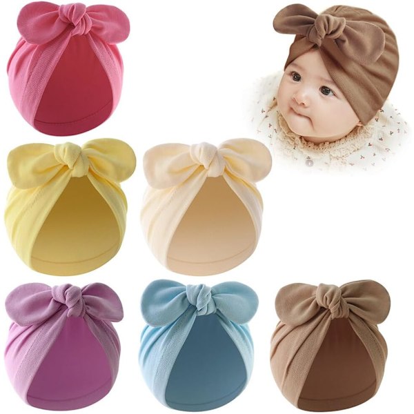 6 stk Baby Turban Huer, Stretch Bow Bomull Lue for Baby Boys og Girls (6-24 Måneder) 6 pcs. B