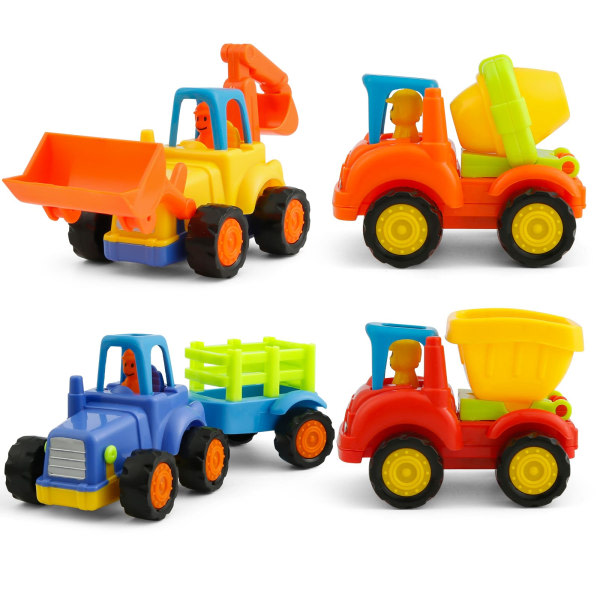 Set för baby fordon - 4-delad minigrävmaskin och billeksaker för barn i åldrarna 1-3 - Perfekt för lektid!