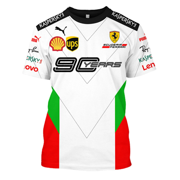 Ny F1 Ferrari racingdrakt, teamversjon, avslappet rund hals, kort ermet topp, hvit hvit white XXL