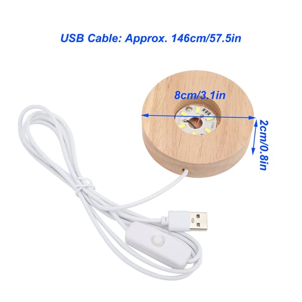 LED-lysbase USB-interface Egetræ Rund 2cm/0.8in Tykkelse Glødende dekorativ displaylampe til hjemmet 5V lysbase hvid White