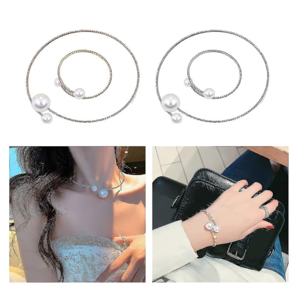2 stk. Klassisk Åben Choker Halskæde Armbånd Justerbart Til Forlovede Ferie