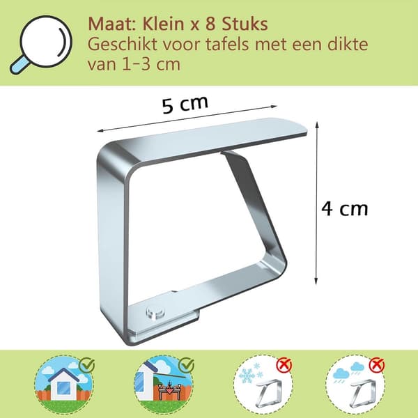 Dugclips - 8 stk. - Dugclips - Robuste dugklemmer - Rustfrit stål