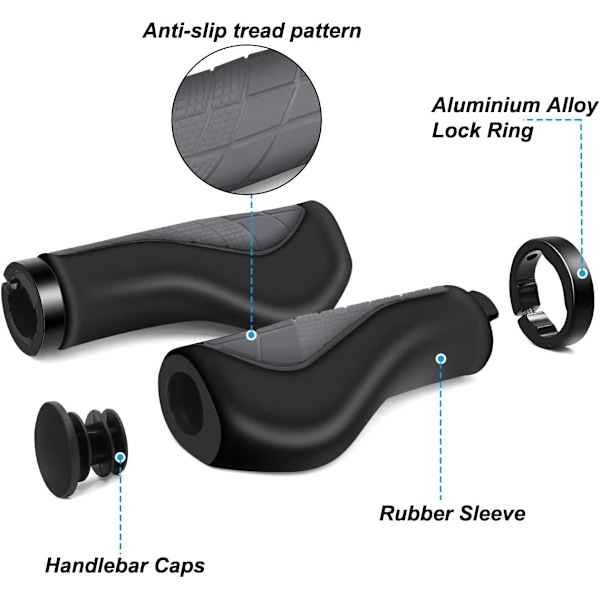 (22mm) Liukumattomat kumiset pyörän kädensijat, ergonomiset pyörän kädensijat
