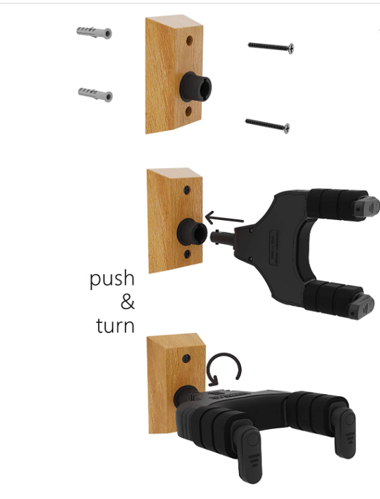 2-pack. Gitarrväggfäste med krok för elgitarr, akustisk gitarr, bas, ukulele