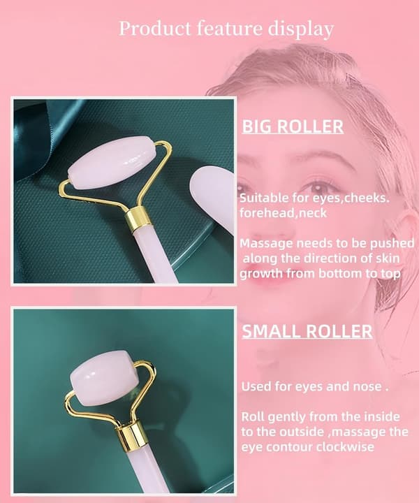 Rosenkvarts Jade Roller & Gua Sha Sten - Ansiktsroller & Gua Sha Set - Naturlig Jade Roller