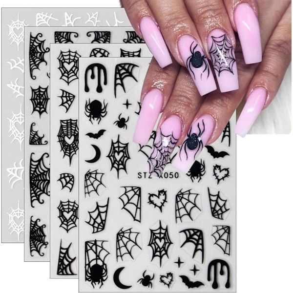 Halloween Spider Web Nail Stickers 8 ark Nail Art Stickers Decals Självhäftande Nail Art Stickers Nail Dekoration Naglar Tillbehör