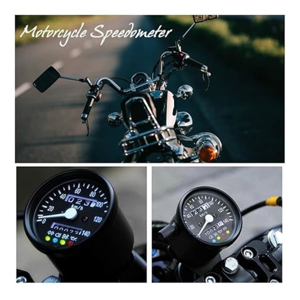 1 stk (svart urskive svart) Universal motorsykkel speedometer med bakgrunnsbelysning