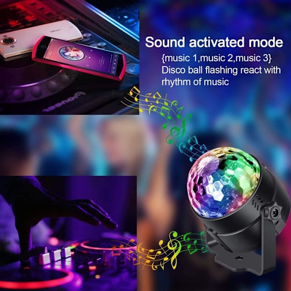 USB LED Diskokule for barn, Diskolampe, lyseffekter, 7 farger musikkstyrt, festbelysning for barn, jul, bursdagsfest, dekorasjon