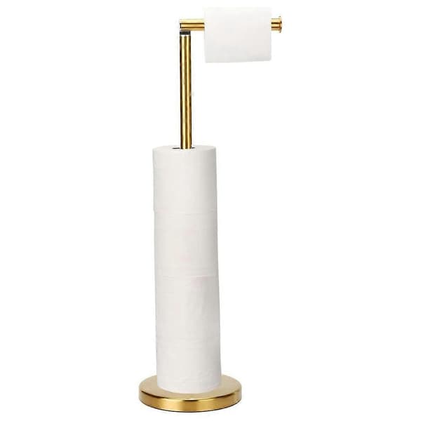 Fritstående toiletpapirholder med stor rulleopbevaring, pladsbesparende metaldesign til badeværelset, guld