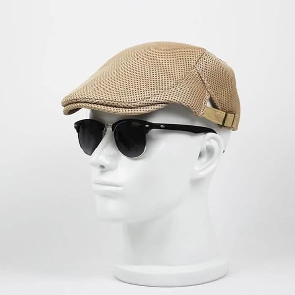 Herrarnas Mesh Newsboy Flat Cap, Andningsbar Lättviktspolyester Med Justerbart Spänne, För Utomhusaktiviteter, Beige, 55-60 Cm