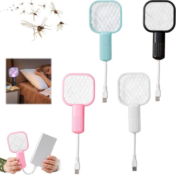 2-i-1 Elektrisk Flugsmälla - 4-pack - USB Uppladdningsbar - Mini Elektrisk Flugsmälla