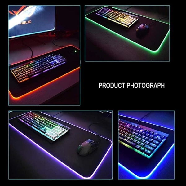 RGB Gaming Mouse Pad 800×300×4mm Thick Extended Gaming Mouse and Keyboard Mat with Non-Slip Rubber Base and 7 Lighting Modes