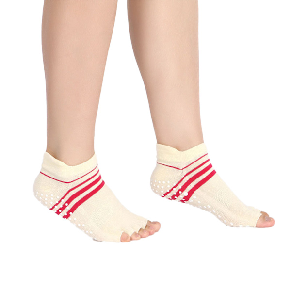 Femtåiga Yogasockor med Halv/Hel Tå Anti-Halk Grepp Inomhussockor half toe light yellow