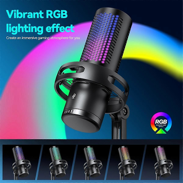 Spelmikrofon Professionell Kondensatormikrofon RGB USB Trådbunden Mikrofon för PC Laptop Dator Podcast