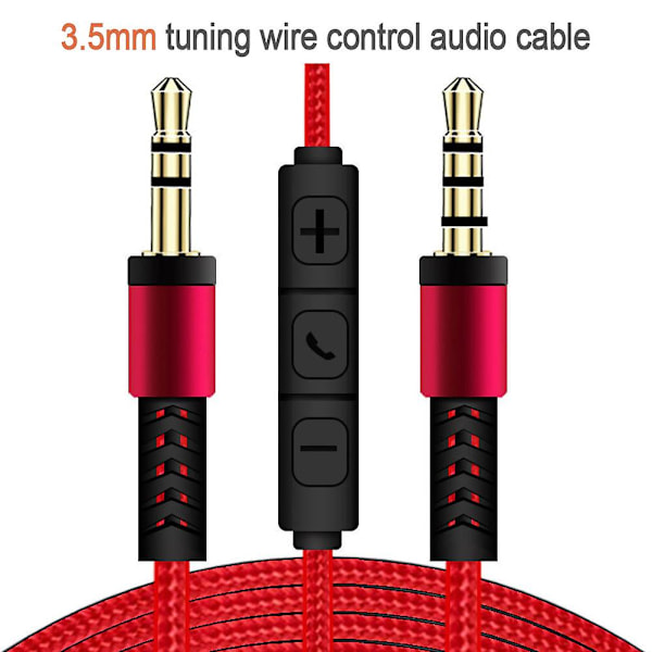 1,2 m 3,5 mm til 3,5 mm Han til Han Stereo Audio Aux-kabel Hovedtelefonledning med trykknapvolumenkontrol Mikrofon White
