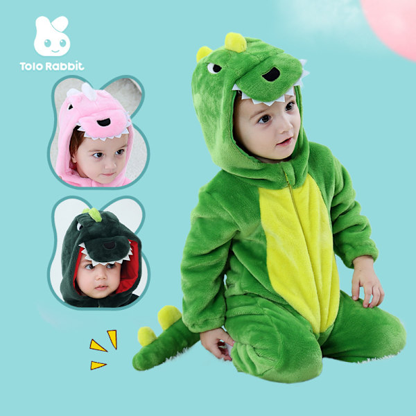 MJ51 Barnens nya flanell tunna dinosaurie enkelskikts romper jumpsuit H3306 light green 120cm