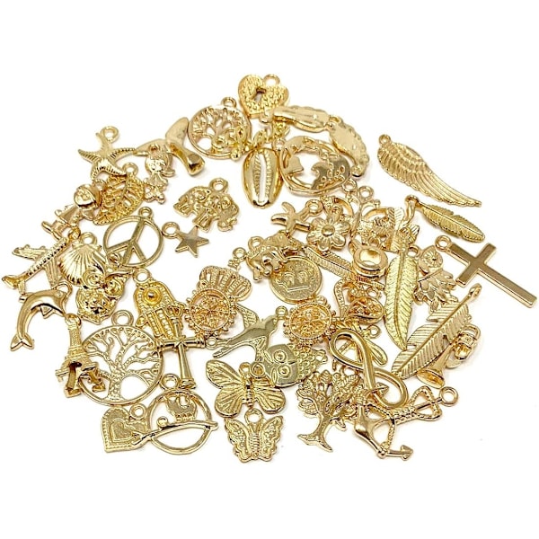 Grossist Bulk 50 stk. blandede guld charms vedhæng DIY til halskæder Armbånd Smykkefremstilling og håndværk - perfekt