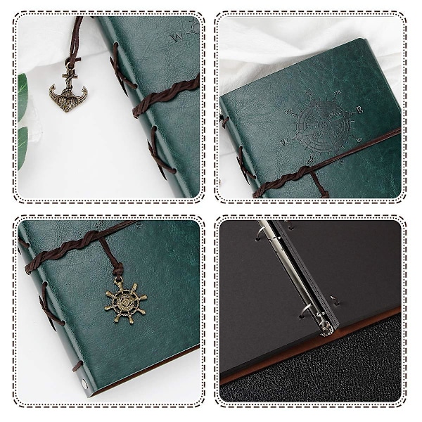 Scrapbook Läder Fotoalbum Bröllopsgästbok Minnesbok Green