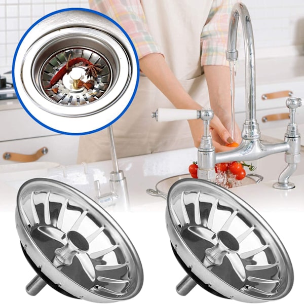 Diskpropp i rostfritt stål - 79 mm - Universell diskbänksplugg - Diskbänksplugg/handfatspropp - Kökspropp (2-pack)