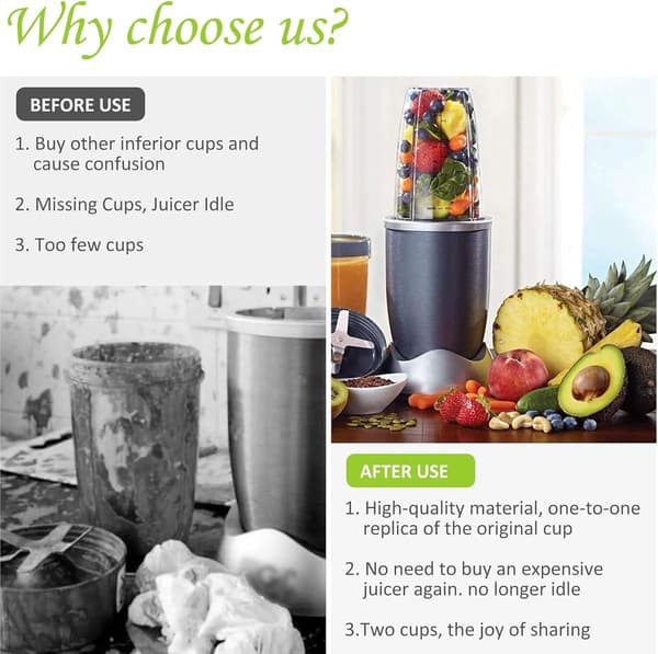 Blender Tilbehør - Pakke med 4 - Erstatnings Blender Kopper Passer til Nutribullet Blender