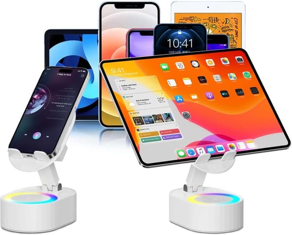 5-i-1 telefonstativ med Bluetooth-högtalare, trådlös sensorhögtalare, RGB-ljus, 3000mAh batteri, hopfällbart för telefon och surfplatta