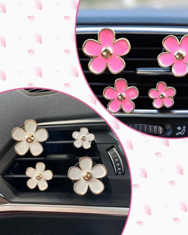 Allecto Premium - 8-delt Daisy Blomst Bilinteriør Dekor Sett m/ Eterisk Olje Diffuser