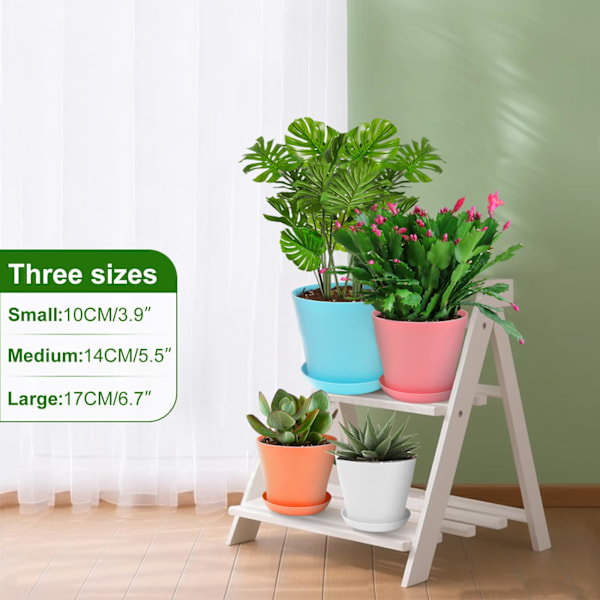 x 14cm Plastpotter for Innendørs- og Utendørsplanter med Brett, Egnet for Planter, Kaktuser, Sukkulenter, Orkideer og Urter. 8 Farger