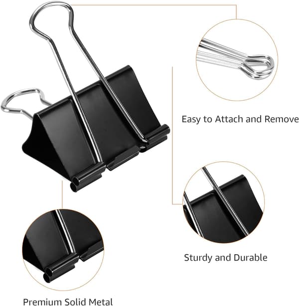 Amazon Papirclips til ringbind, 48-pakke (4 pakker med 12), Stor, Sort