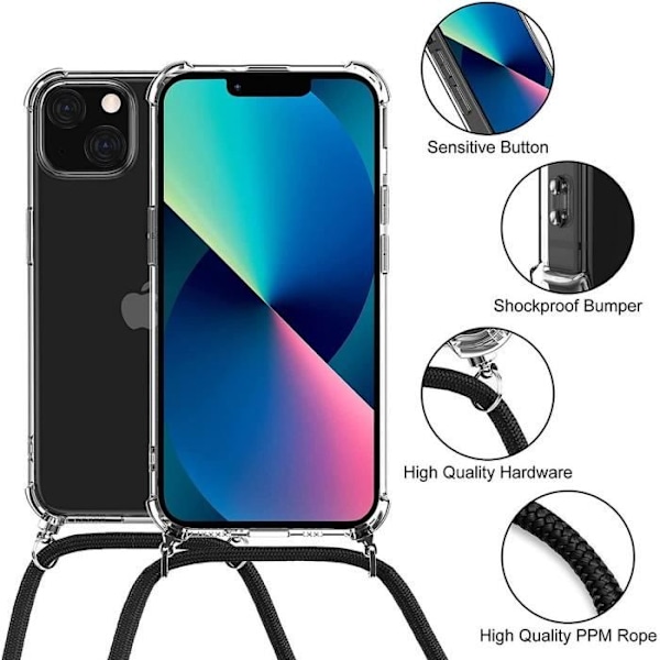 Skydd med snodd - iPhone 13 - TPU Tunt - Transparent - Mörkblå - Stöttåligt Transparent-marinblå