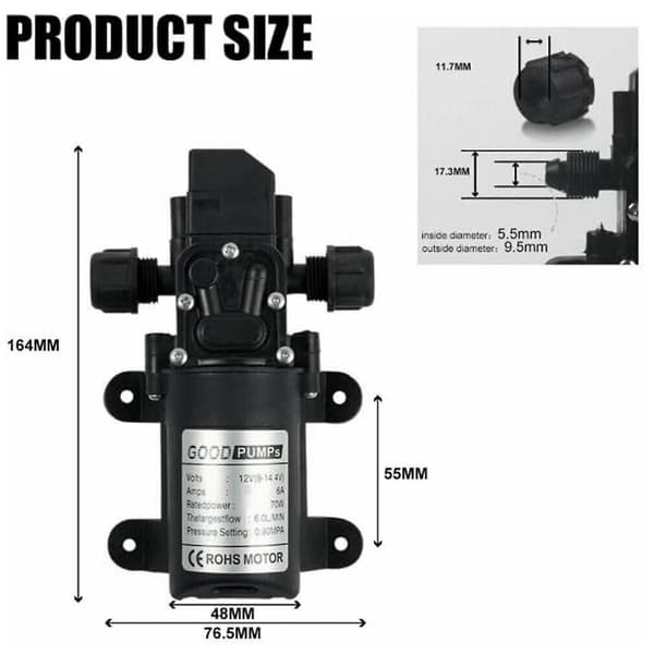 12V Vattenpump, 12 Volt Vattenpump, DC 12V 6A 70W Elektrisk Vattenpump, Självsugande Vattenpump - Högt Tryck, 12V Pump
