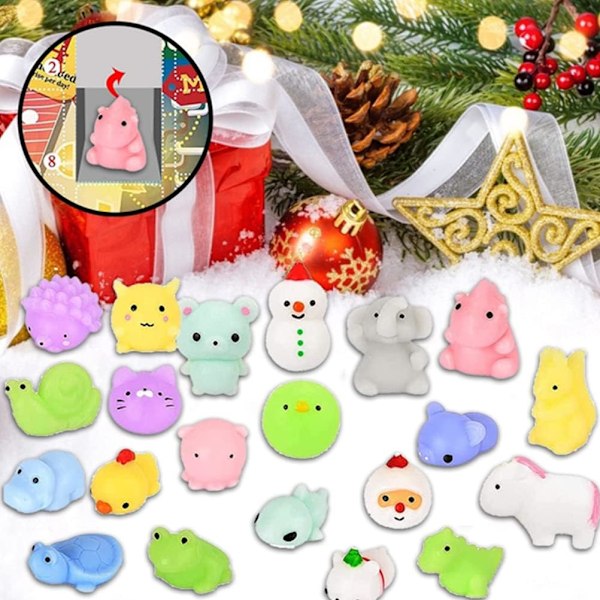 Adventskalender med 24 Mochi Squishies Legetøj - Julekalender med 24 Dages Overraskelser