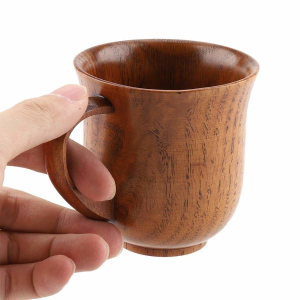 Bärbar kopp av naturligt trä med handtag Tekopp i trä Kaffeöl Brun fatdesignmugg Miljövänlig present(#2)