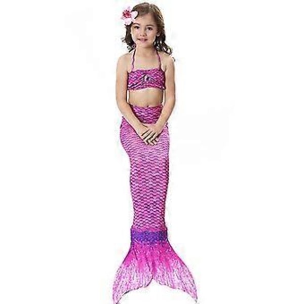 Barnbaddräkt Flickor Sjöjungfrusvans Bikini Set Baddräkt (7-8 År Lila)