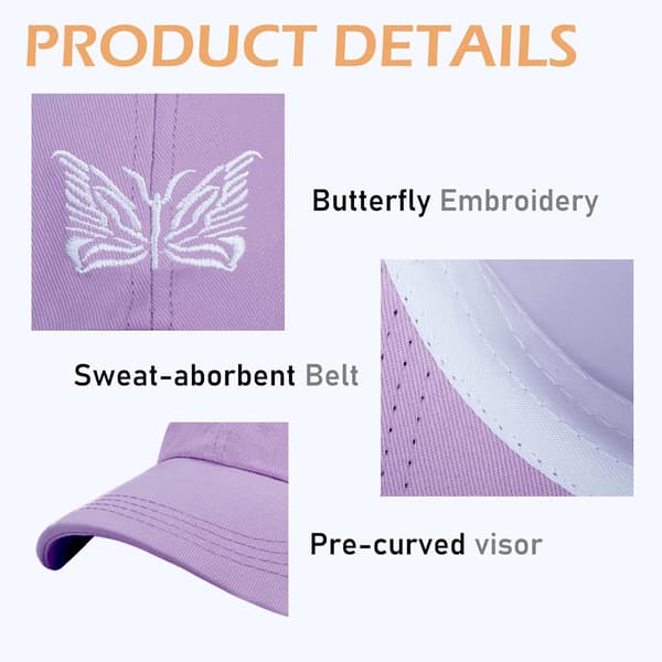 Caps - Sommerfuglbrodert damecaps Justerbar lilla