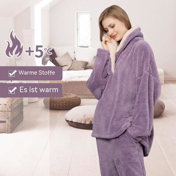 Dam Pyjamas Set 2-delad Lång Topp och Byxor Fleece Pyjamas Set Fritidsdräkt Mysig Varm Flanell Nattkläder Dam Flanell Fleece Vinter Nattkläder Style-1 XXL